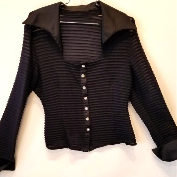 Formal Sheer Black Stretch Button Top Wide Lapels Holiday Party Cruise Plus Sz1X - Picture 1 of 12